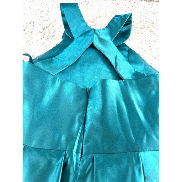 Girls Formal Dress Lined Bow Accent Hook Zip Back Green Size 7-8 - Picture 7 of 8